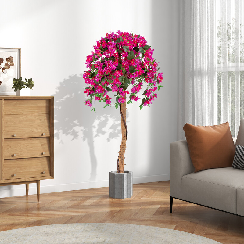 Kunstigt azaleatræ 135 cm rosa med 312 blomster i cementkrukke