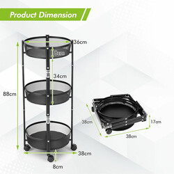 Metalvogn 3-etagers sort sammenfoldelig 37