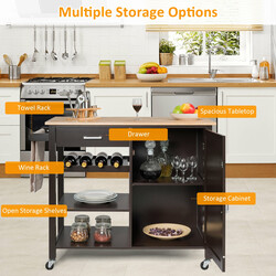 Mobil køkkenø brun 100x48x90 cm med skuffe hylder og hjul