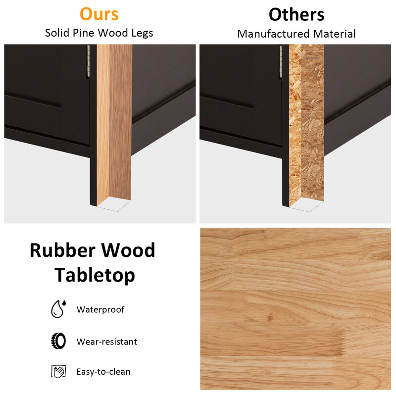 Mobil køkkenø brun 100x48x90 cm med skuffe hylder og hjul