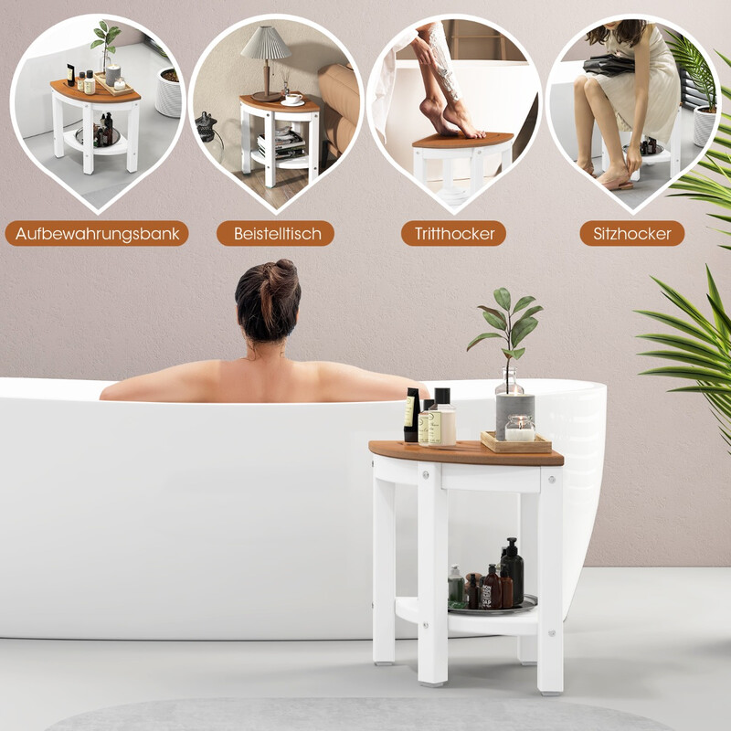 Hjørnebænk i hvid HDPE med ekstra hylde 32x32x44 cm 150 kg