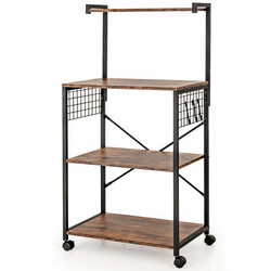Køkkenhylde træ jern fire niveauer 60x42x122 cm landlig brun med hjul