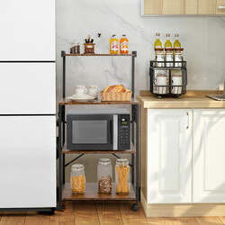 Køkkenhylde træ jern fire niveauer 60x42x122 cm landlig brun med hjul