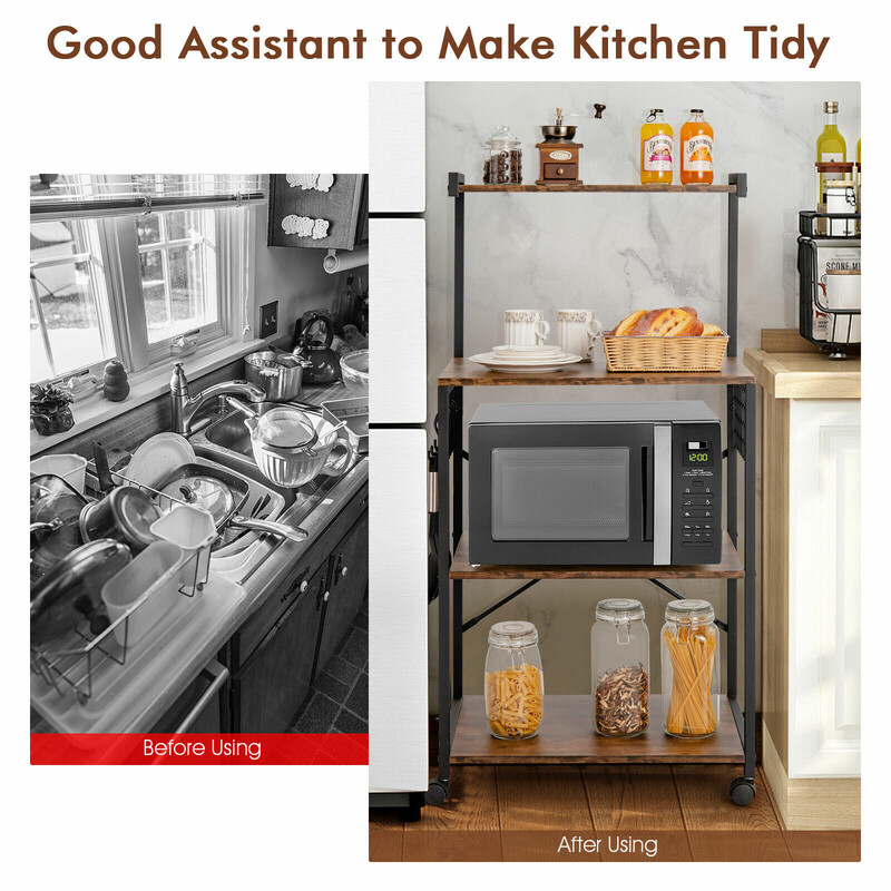 Køkkenhylde træ jern fire niveauer 60x42x122 cm landlig brun med hjul