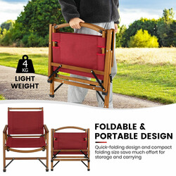 Sammenfoldelig campingstol i bambus med ergonomisk sæde rød