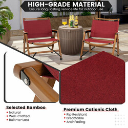 Sammenfoldelig campingstol i bambus med ergonomisk sæde rød