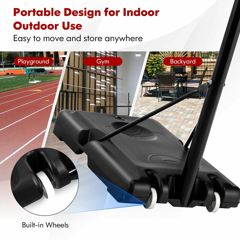 Basketballmål sort justerbar 130 til 305 cm metal HDPE indendørs udendørs