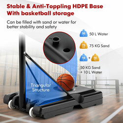 Basketballmål sort justerbar 130 til 305 cm metal HDPE indendørs udendørs