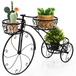 Cykelformet planteholder i sort jern med tre kurve 80x52 cm