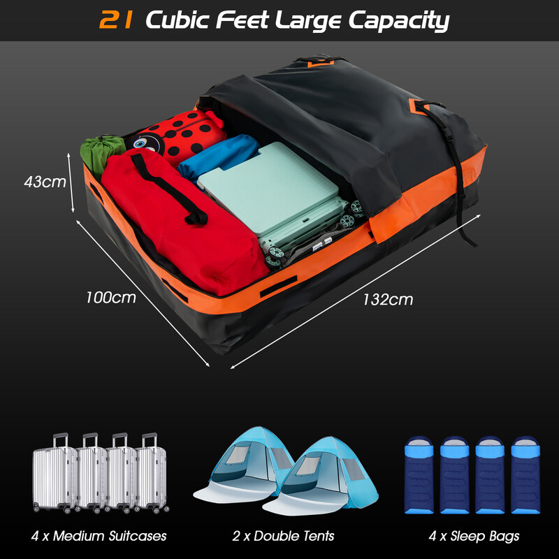 Tagboks vandtæt PVC 600 l 132x100x43 cm sort orange