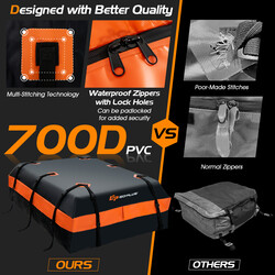 Tagboks vandtæt PVC 600 l 132x100x43 cm sort orange