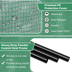 Folie drivhus med blomsterbænk og lynlåsdøre 198x98x215 cm grøn