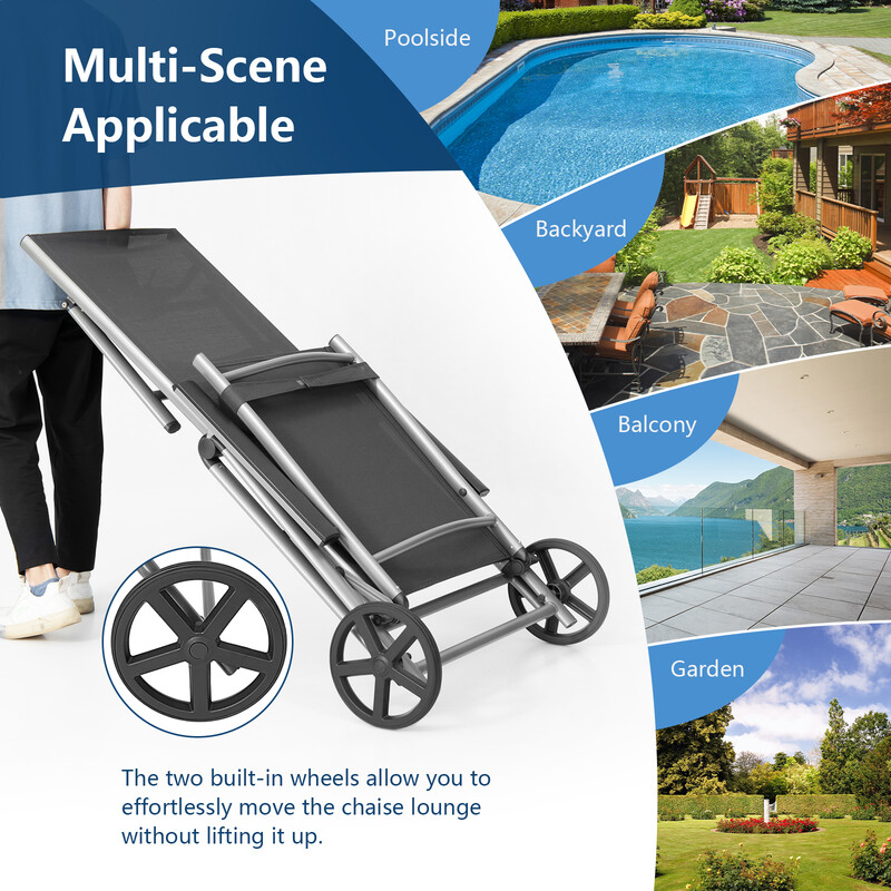 Aluminium liggestol sammenklappelig med hjul justerbart ryglæn grå 137