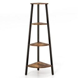 Hjørnehylde spånplade metal brun sort 34x34x124 cm 4 hylder
