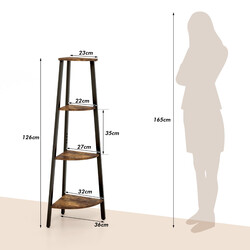 Hjørnehylde spånplade metal brun sort 34x34x124 cm 4 hylder