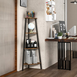 Hjørnehylde spånplade metal brun sort 34x34x124 cm 4 hylder