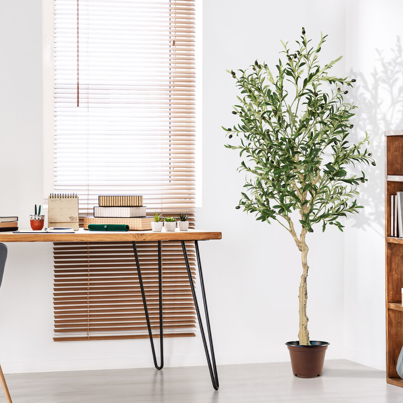 2 kunstige oliventræer 182 cm grøn silketøj 1296 blade 72 oliven