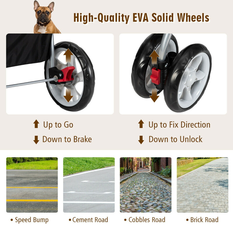 Kæledyrsvogn beige sammenklappelig op til 15 kg med fire EVA-hjul