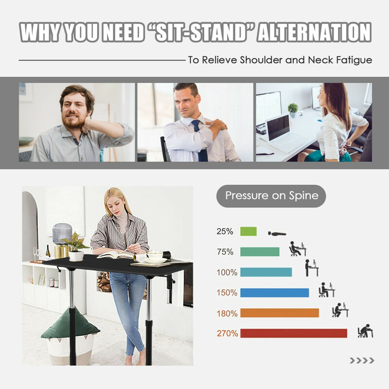 Højdejusterbart ergonomisk computerskrivebord med hjul brun 95x52 cm