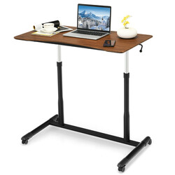 Højdejusterbart ergonomisk computerskrivebord med hjul brun 95x52 cm