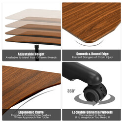 Højdejusterbart ergonomisk computerskrivebord med hjul brun 95x52 cm