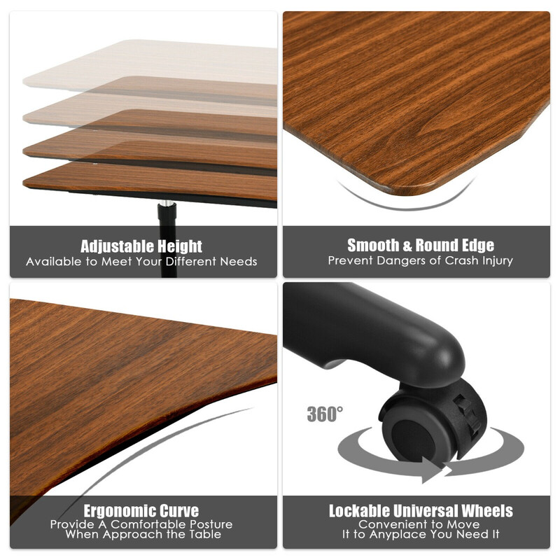 Højdejusterbart ergonomisk computerskrivebord med hjul brun 95x52 cm