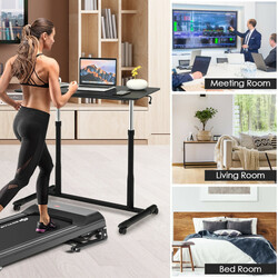 Laptopbord justerbart sort MDF stål 95 x 52 cm med hjul