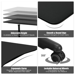 Laptopbord justerbart sort MDF stål 95 x 52 cm med hjul