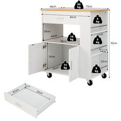 Mobil køkkenvogn i træ hvid 75x46x92 cm med tre krydderihylder