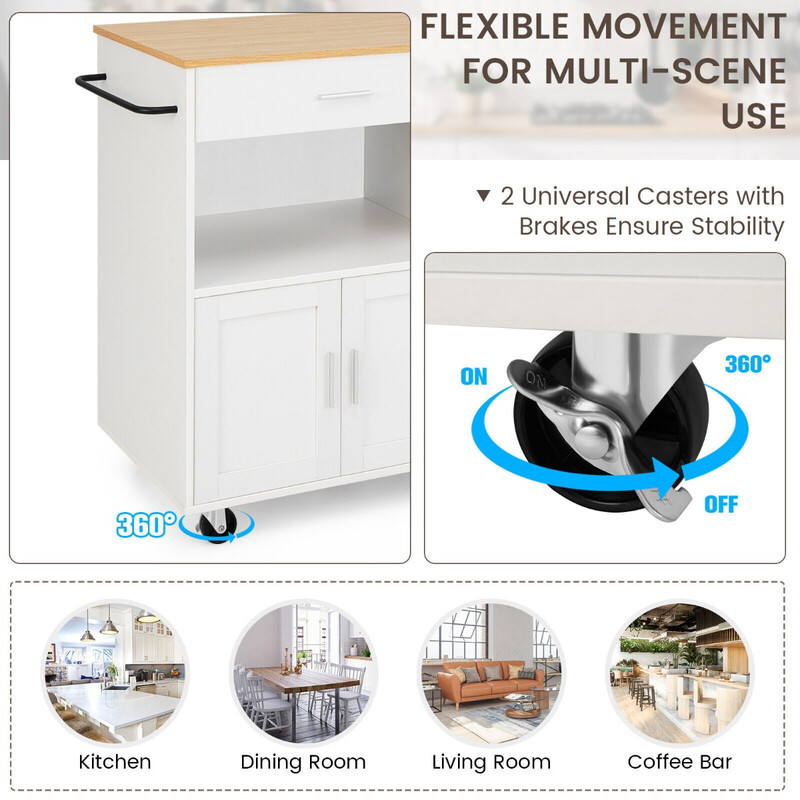 Mobil køkkenvogn i træ hvid 75x46x92 cm med tre krydderihylder