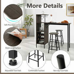 Barbordsæt 3 dele rustik brun MDF metal 120x40x121 cm vin