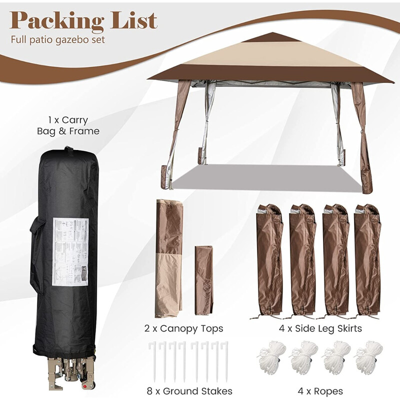 Pavillonstelt 4x4 m beige metalstel justerbar højde UPF 50+