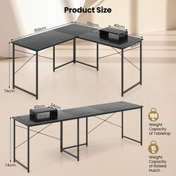 L-formet skrivebord i konstruktionstræ og metal 150x150 cm med skærmstativ