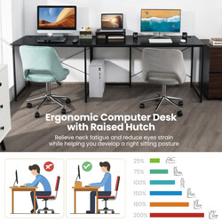 L-formet skrivebord i konstruktionstræ og metal 150x150 cm med skærmstativ