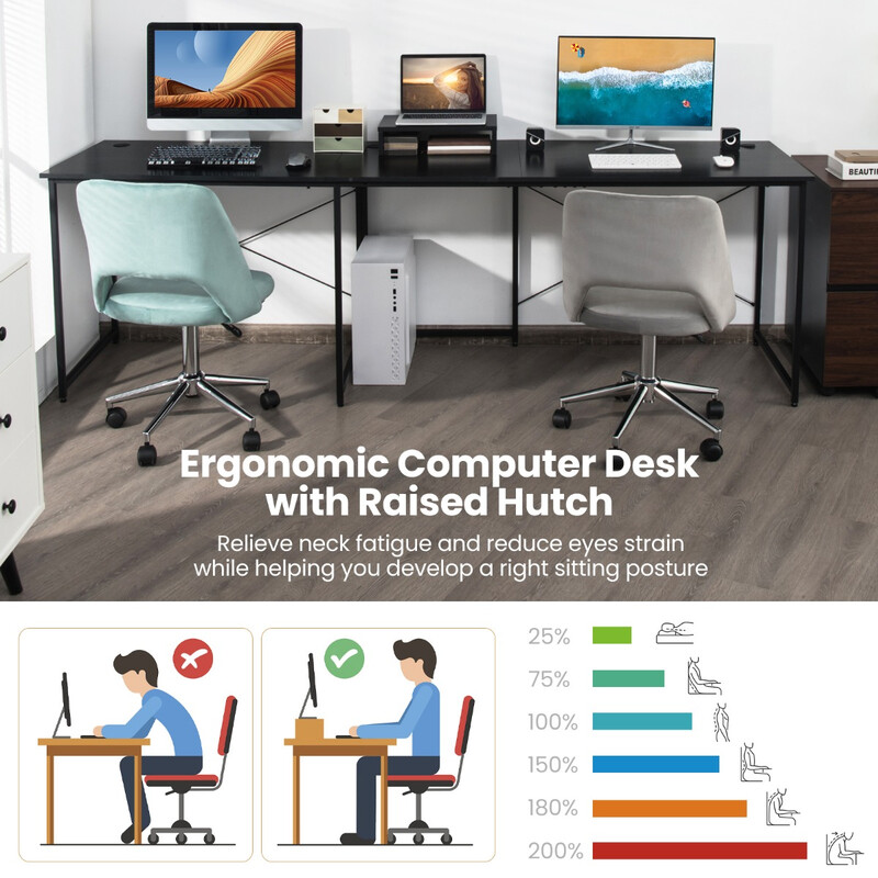 L-formet skrivebord i konstruktionstræ og metal 150x150 cm med skærmstativ