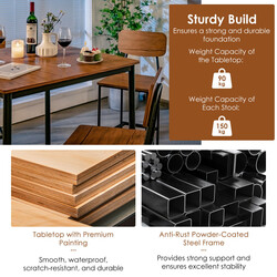 Spisebord med 4 barstole valnød MDF pulverlakeret stål 90x90 cm