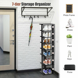 Sort MDF skohylde med syv hylder 27