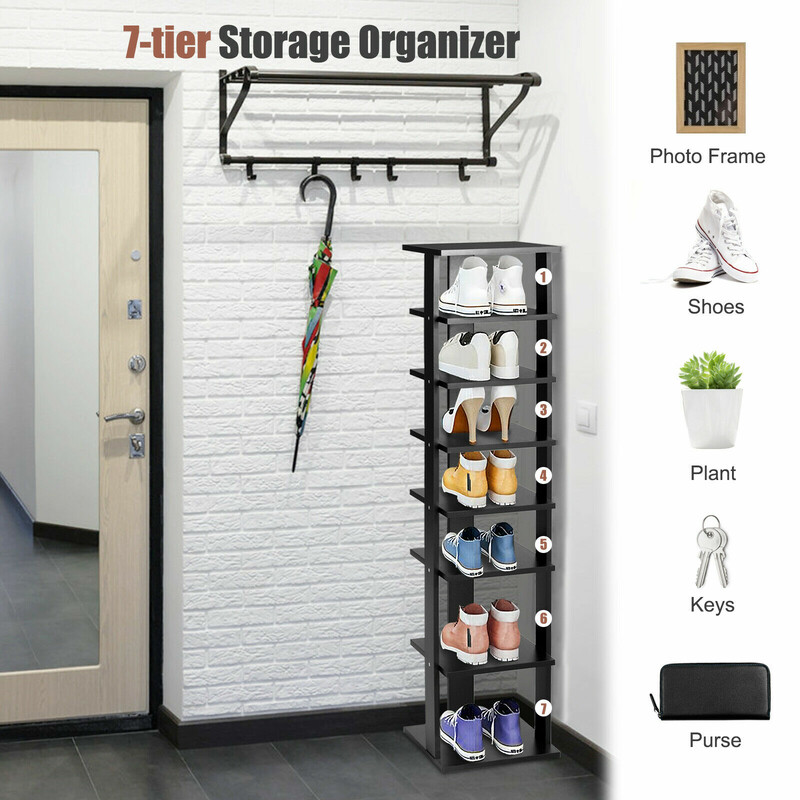 Sort MDF skohylde med syv hylder 27