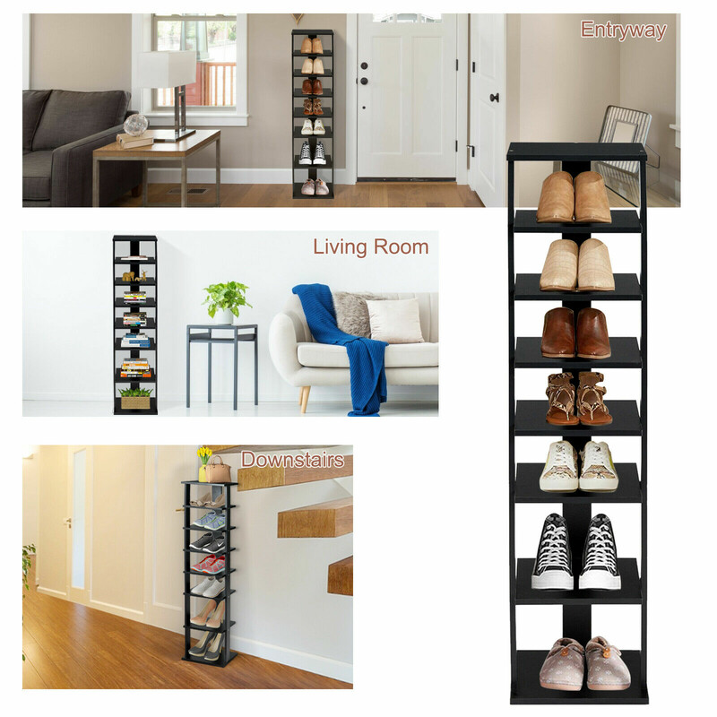 Sort MDF skohylde med syv hylder 27