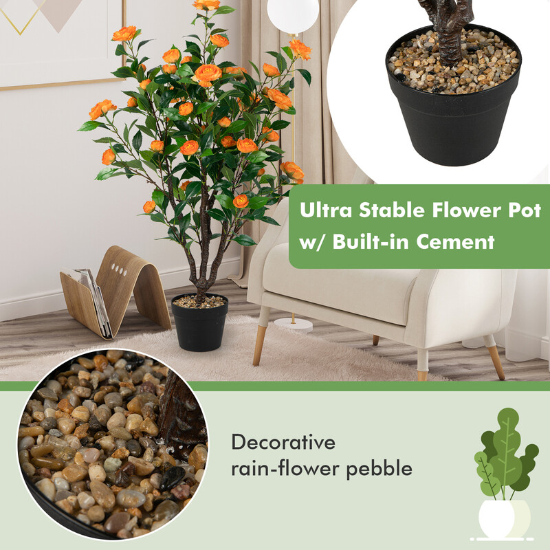 Kunstigt kamelitræ 37 blomster 58 cm høj grønne blade indendørs