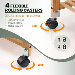 Serveringsvogn bambus 58x33x76 cm tre hylder med fire hjul