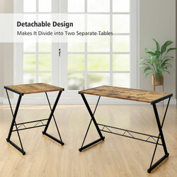 L-formet hjørnetbord i træ og metal rustik brun 147x112x79 cm justerbar skærmhøjde