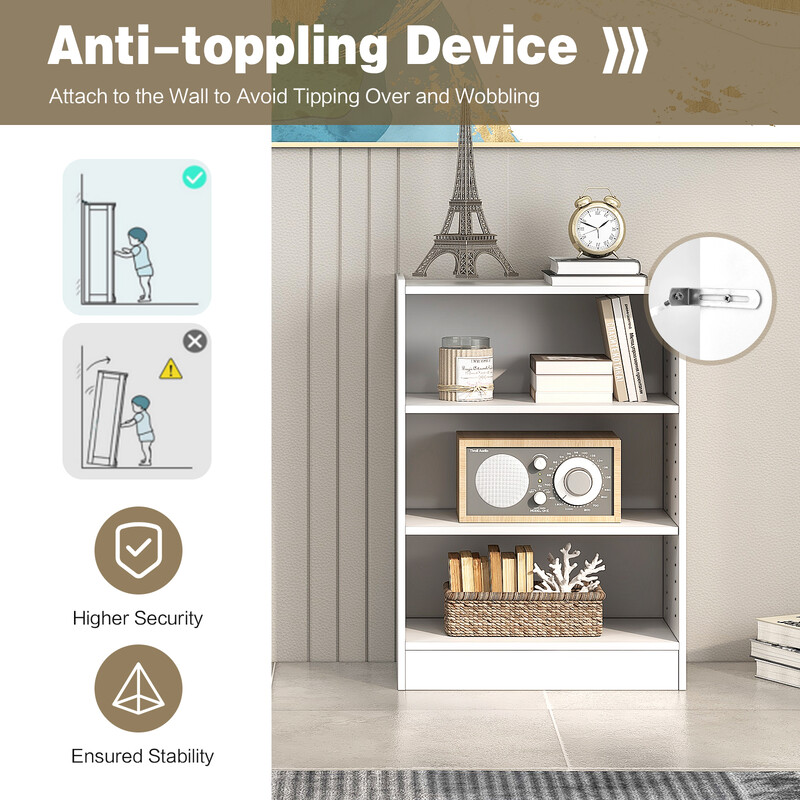 hvid trehylders bogreol med justerbare hylder i spånplade MDF 50x30x75 cm