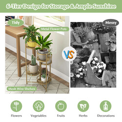 Sammenklappelig metalplanteholder i guld med seks niveauer