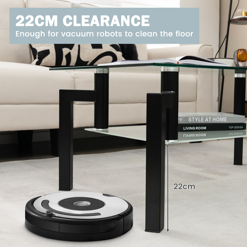 Sofabord sort metalramme med hærdet glas to niveauer moderne 100x60 cm