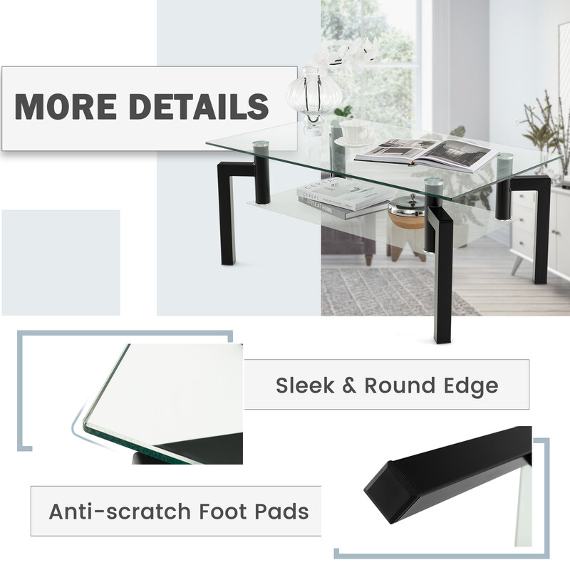 Sofabord sort metalramme med hærdet glas to niveauer moderne 100x60 cm
