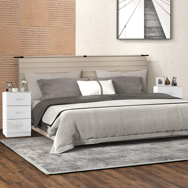 Natbord 3-skuffe hvid spånplade 37x34x66 cm kompakt soveværelse