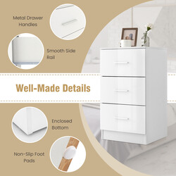 Natbord 3-skuffe hvid spånplade 37x34x66 cm kompakt soveværelse