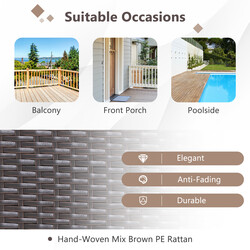 Udendørs møbelset i brun PE‑rotting med 2 gynge stole og sofabord