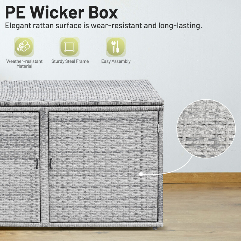 Terrasse opbevaringskasse udendørs grå PE-rattan 330 L 115x60x65 cm